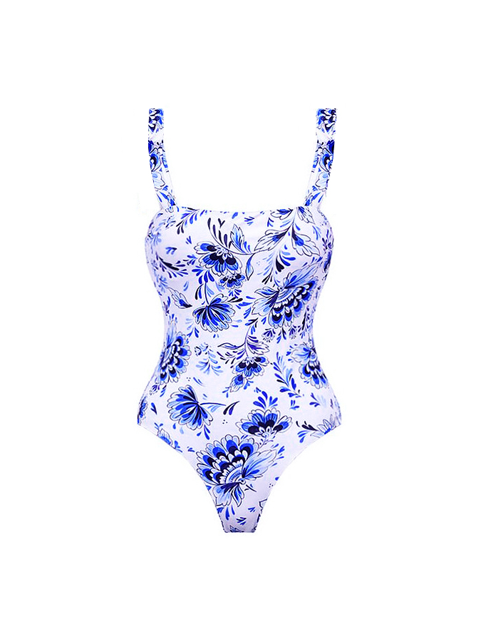 Three-Piece Printed Swimsuit and Cover-Up