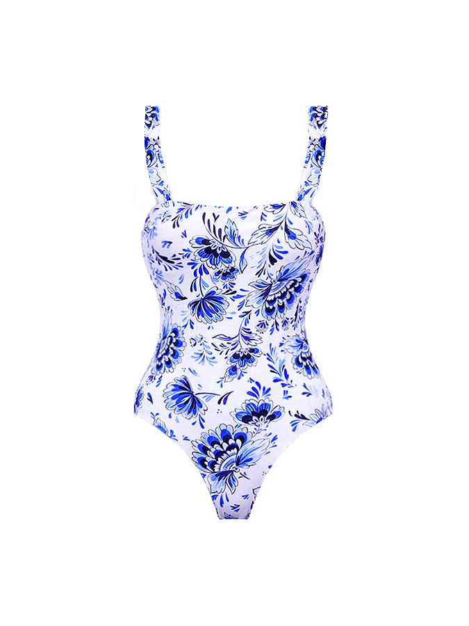 Three-Piece Printed Swimsuit and Cover-Up