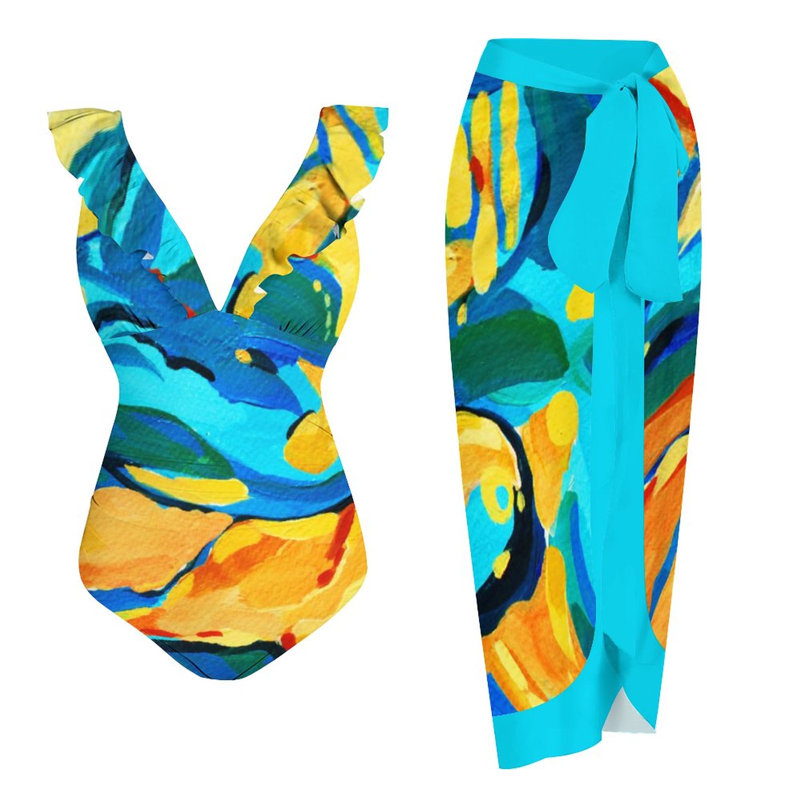Casual Abstract Printed One Piece Swimsuit And Cover Up