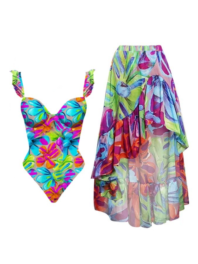 Nature Flarol Print Swimsuit