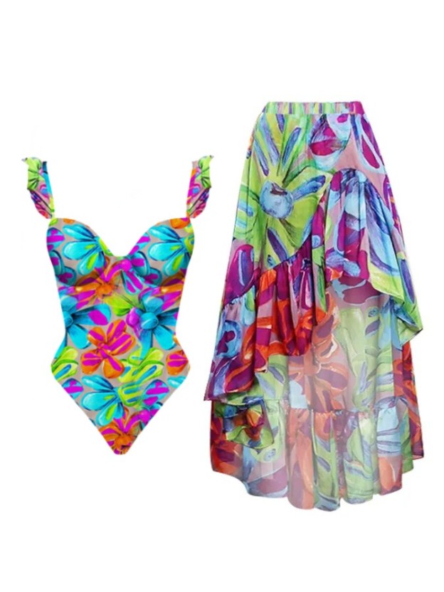 Nature Flarol Print Swimsuit