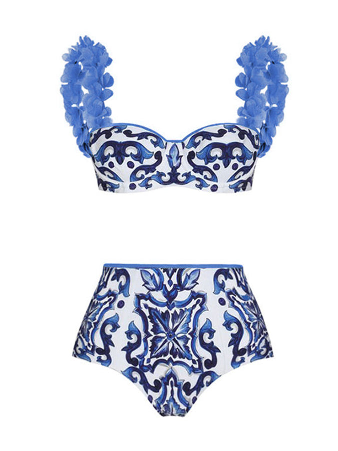 Fashion Colorblock Print Swimsuit