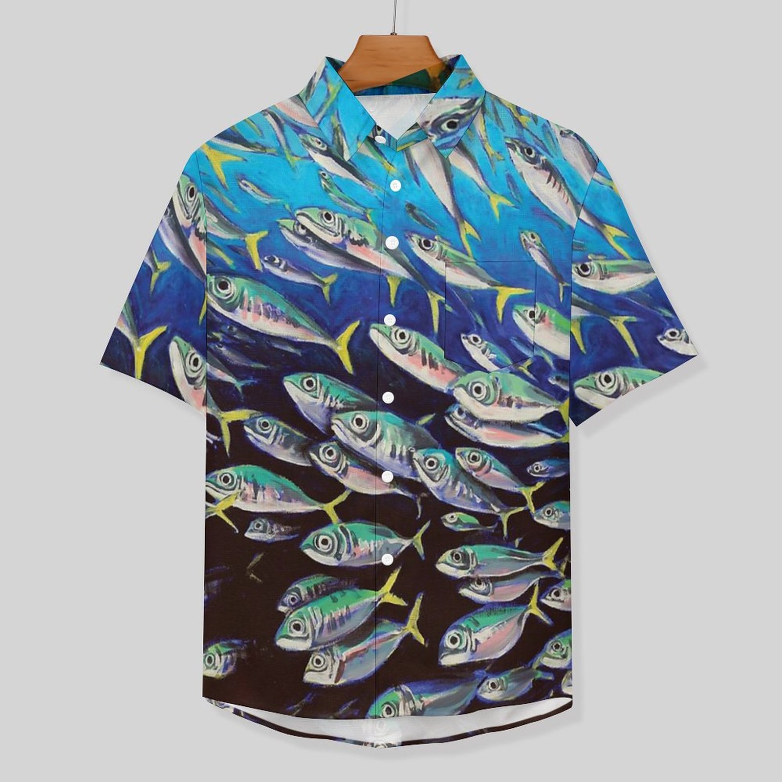 Men's Fish School Printed Resort Hawaiian Shirt