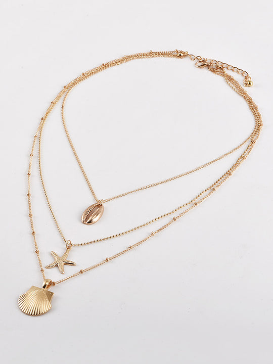Fashion Alloy Shell Pendant Beach Multilayer Necklace