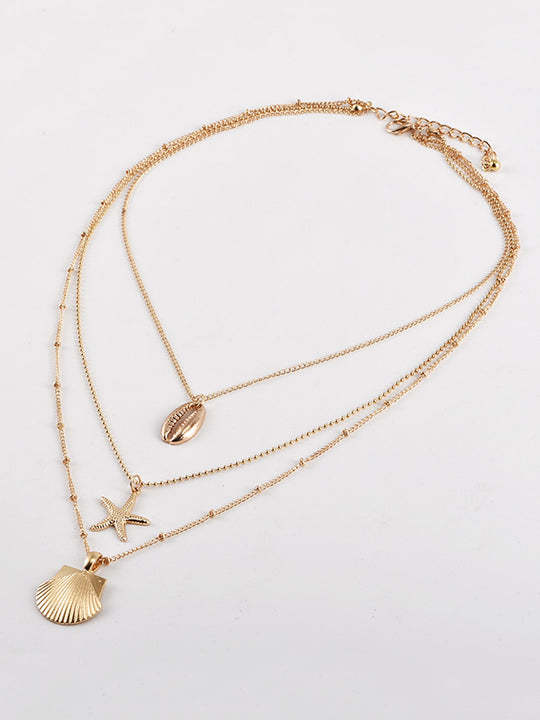 Fashion Alloy Shell Pendant Beach Multilayer Necklace