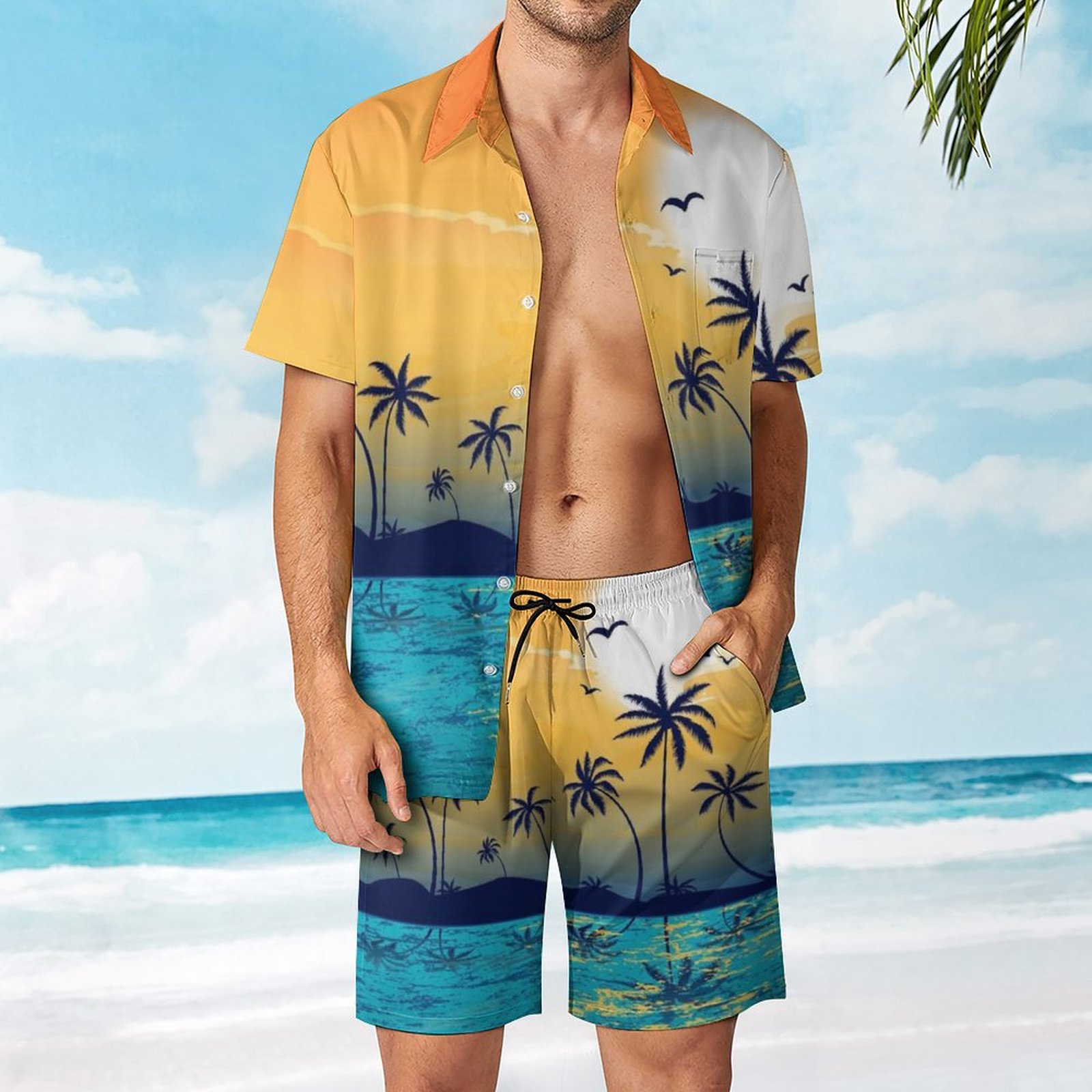 Men's Hawaiian Print Beach Two-Piece Suit 2304104059