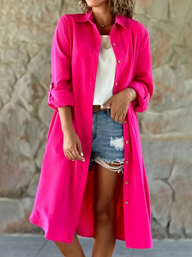 Solid Buttoned Long Sleeves Shirt Coat