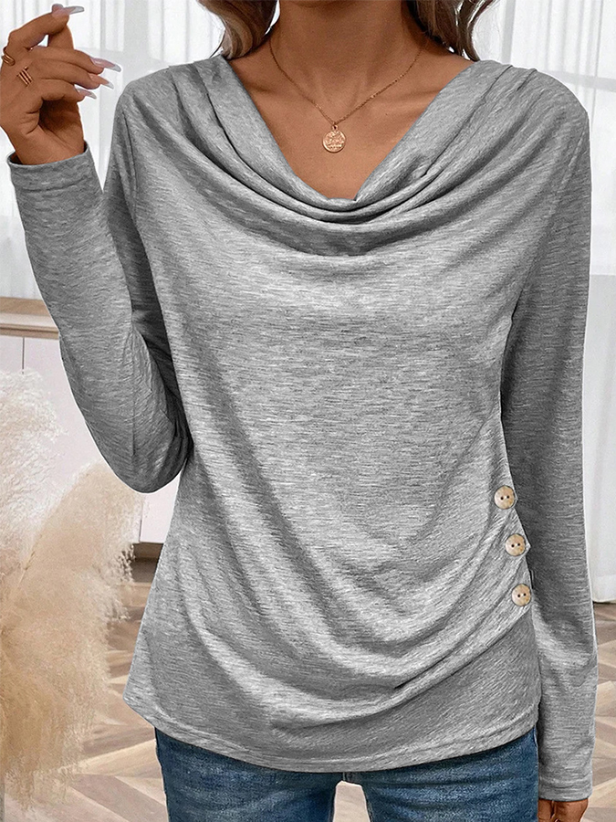 Pullover Long Sleeves Solid Casual T-shirt