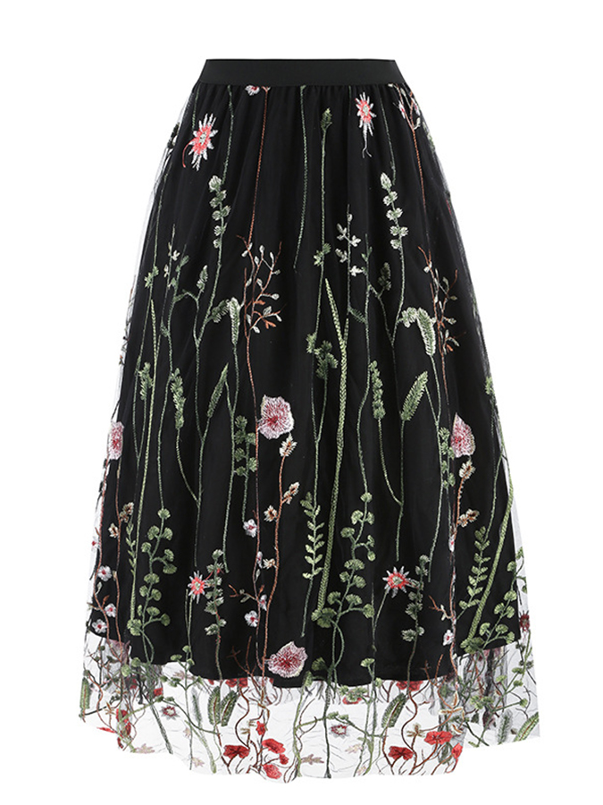 Mesh Floral Embroidered Skirt