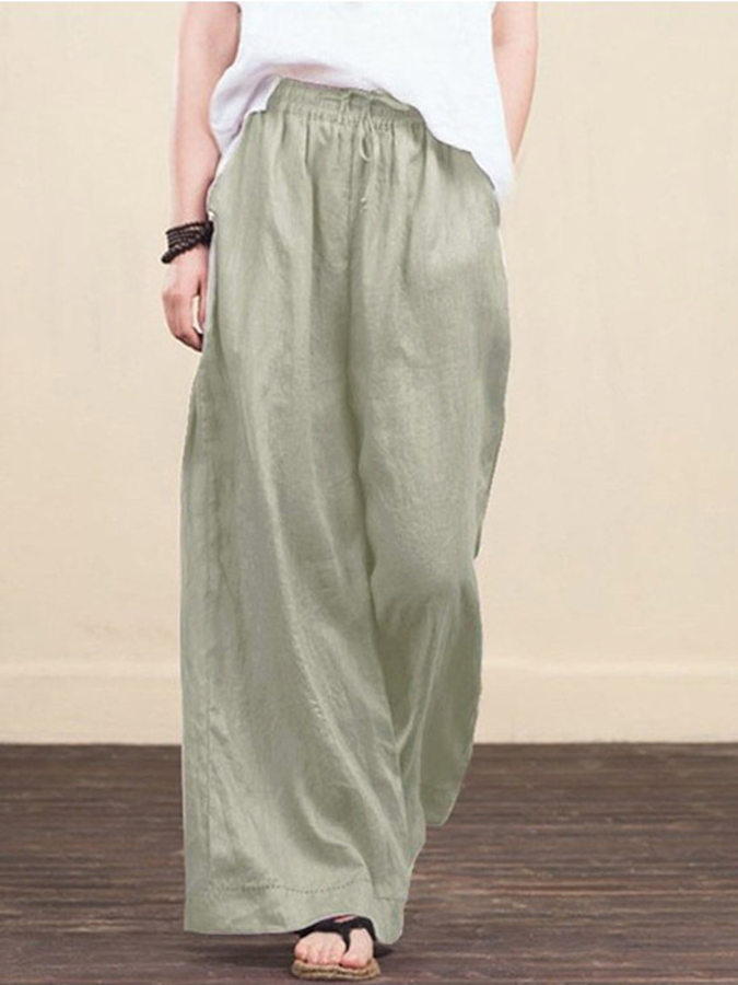 Elastic Waist Cotton-linen Wide-leg Pants