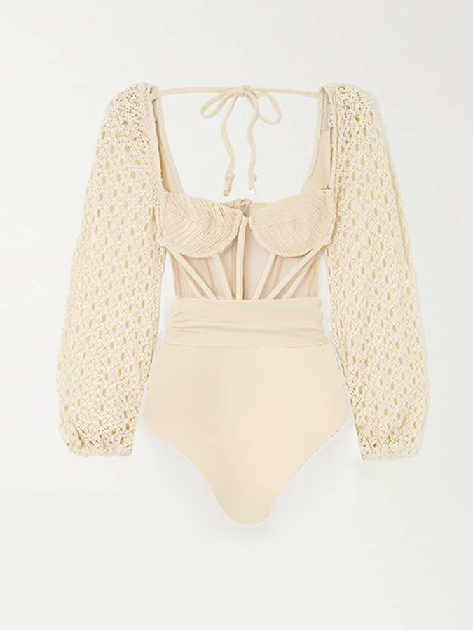 Natural Cutout Stretch-jersey And Crochet-knit Maxi swimsuit and skirt