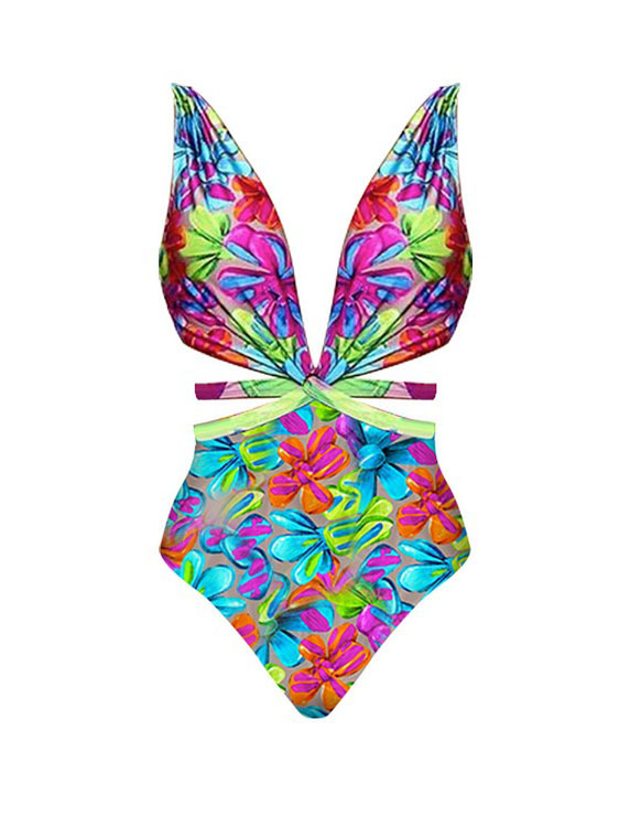 Nature Flarol Print Swimsuit