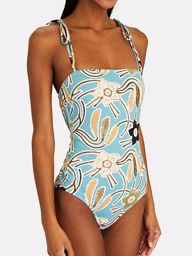 Trendy Blue Printed Swimsuit Set