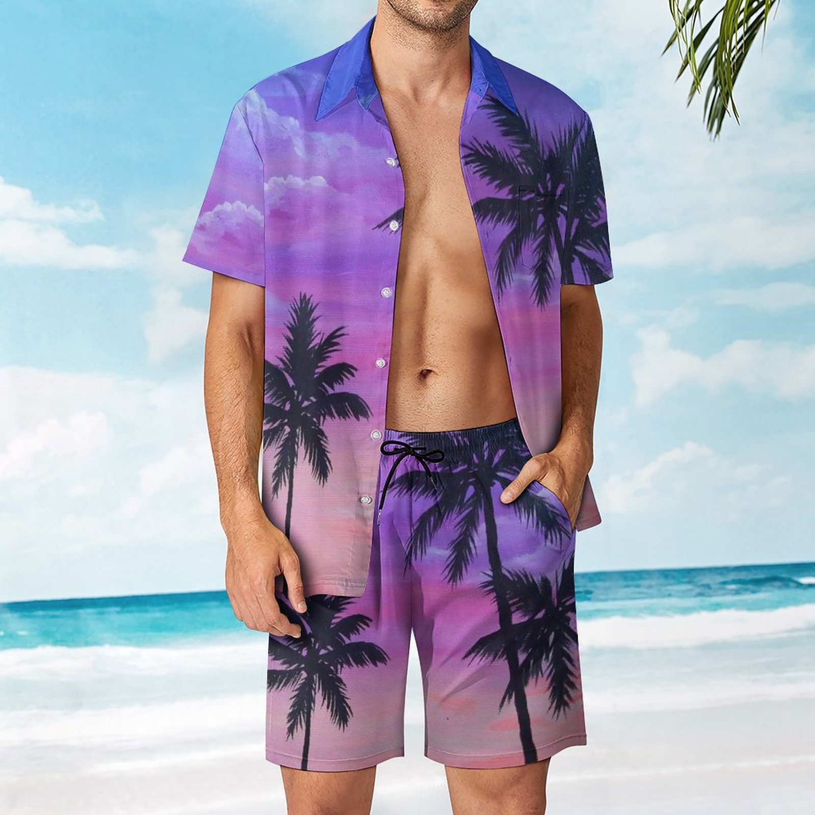 Men's Hawaiian Print Beach Two-Piece Suit 2304104056