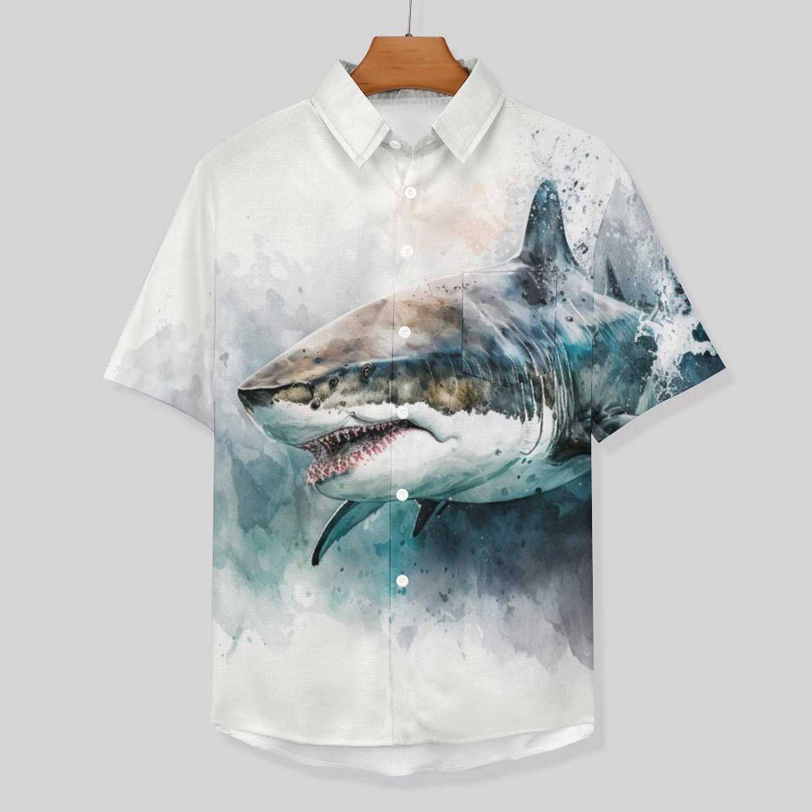 Men's Shark Painted Art Print Vacation Hawaiian Shirt