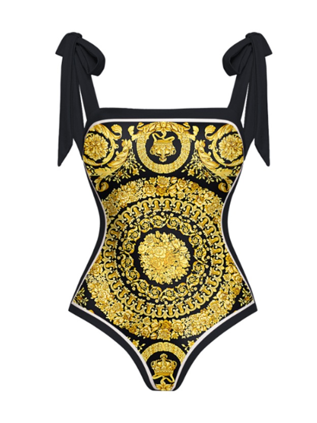 Reversible Bowknot Tie-shoulder One Piece Swimsuit and Sarong