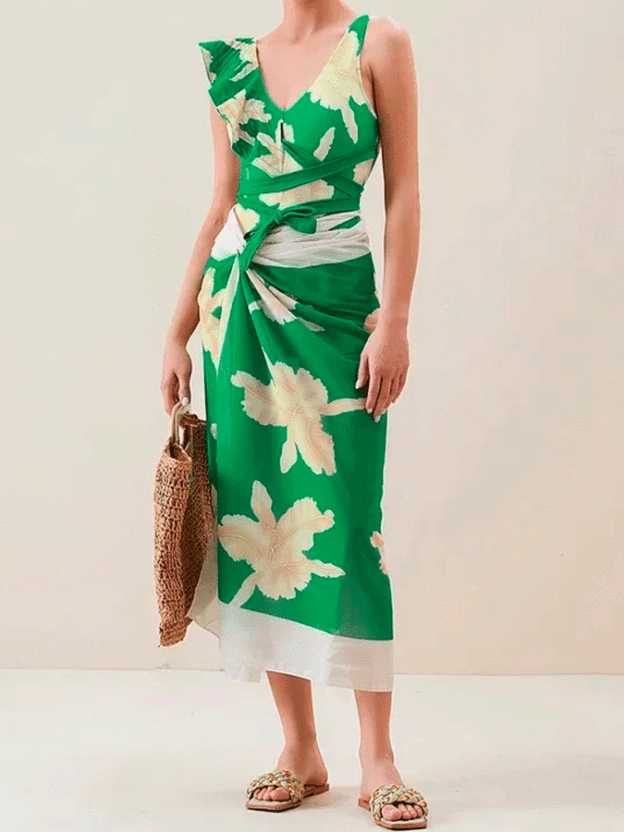 Nature Floral Print Ruffle Swimsuit