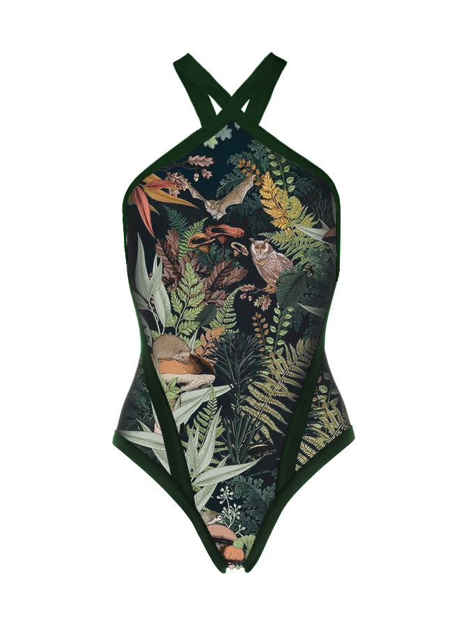 Fantasy Jungle Print One-Piece Swimsuit And Cover Up