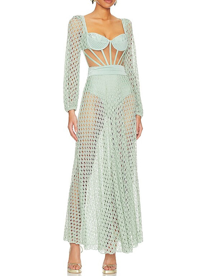 Natural Cutout Stretch-jersey And Crochet-knit Maxi swimsuit and skirt