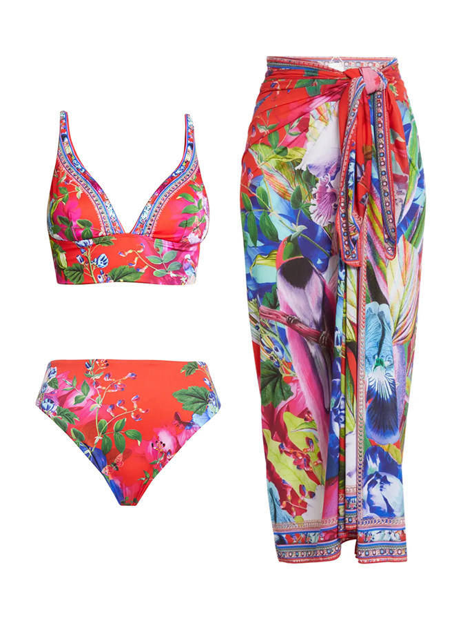 Vintage Botanical Floral Print Bikini And Cover up