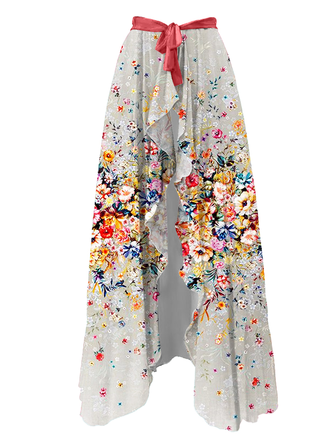 Ruffled Floral Print Colorblock One-Piece Swimsuit and Cover-up