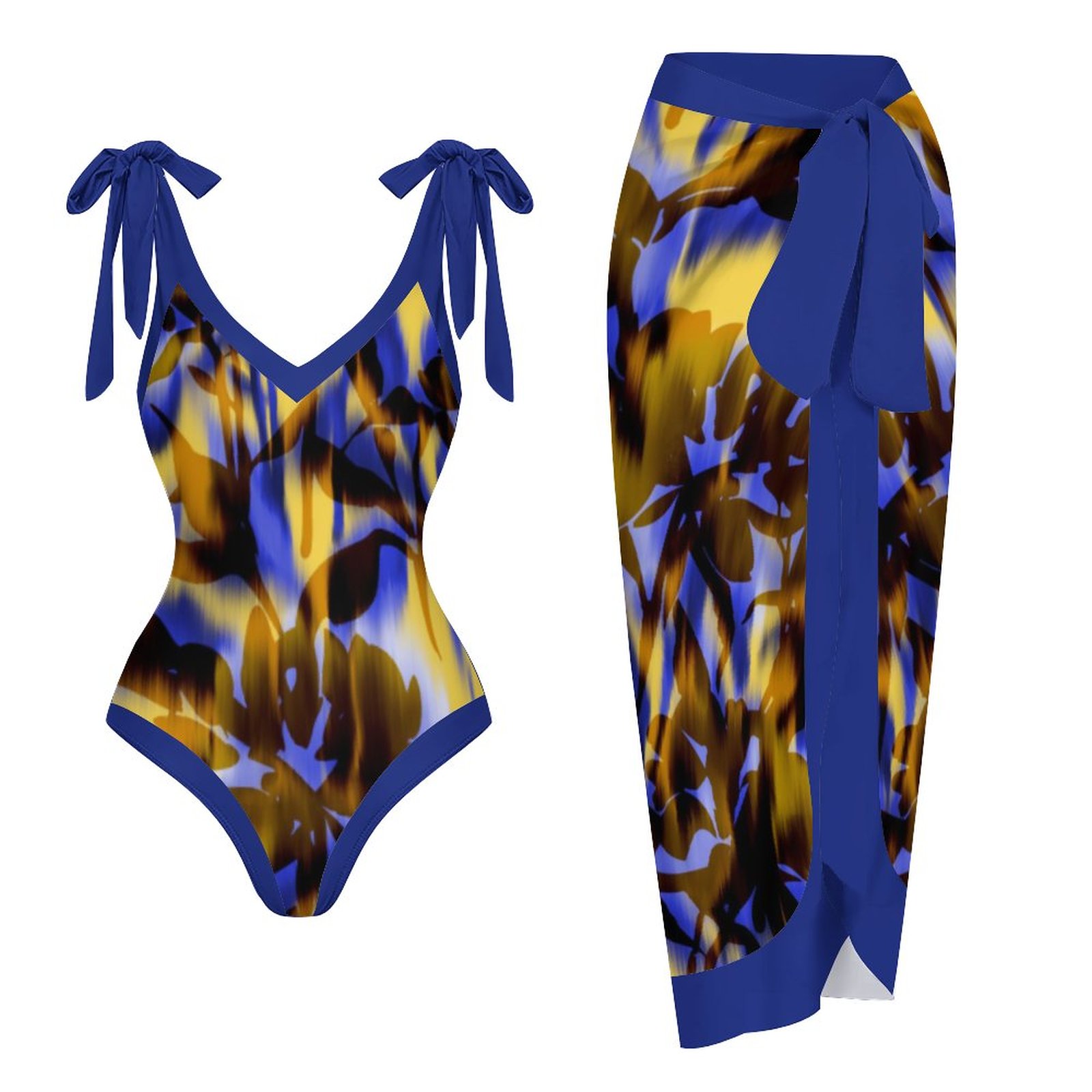 Casual Printed One-Piece Swimsuit And Cover Up