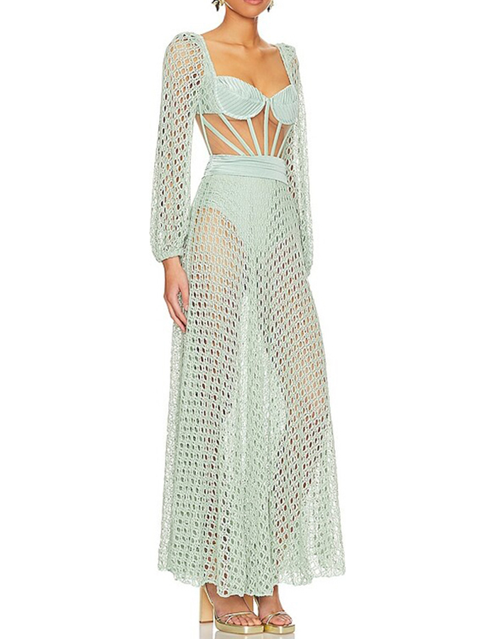 Natural Cutout Stretch-jersey And Crochet-knit Maxi swimsuit and skirt