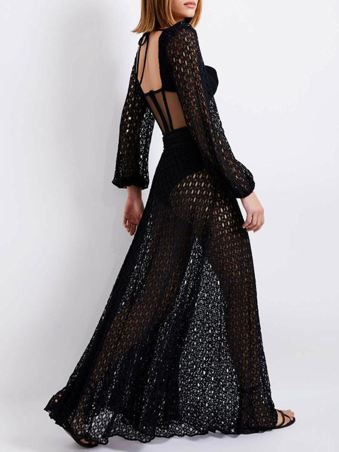 Natural Cutout Stretch-jersey And Crochet-knit Maxi swimsuit and skirt