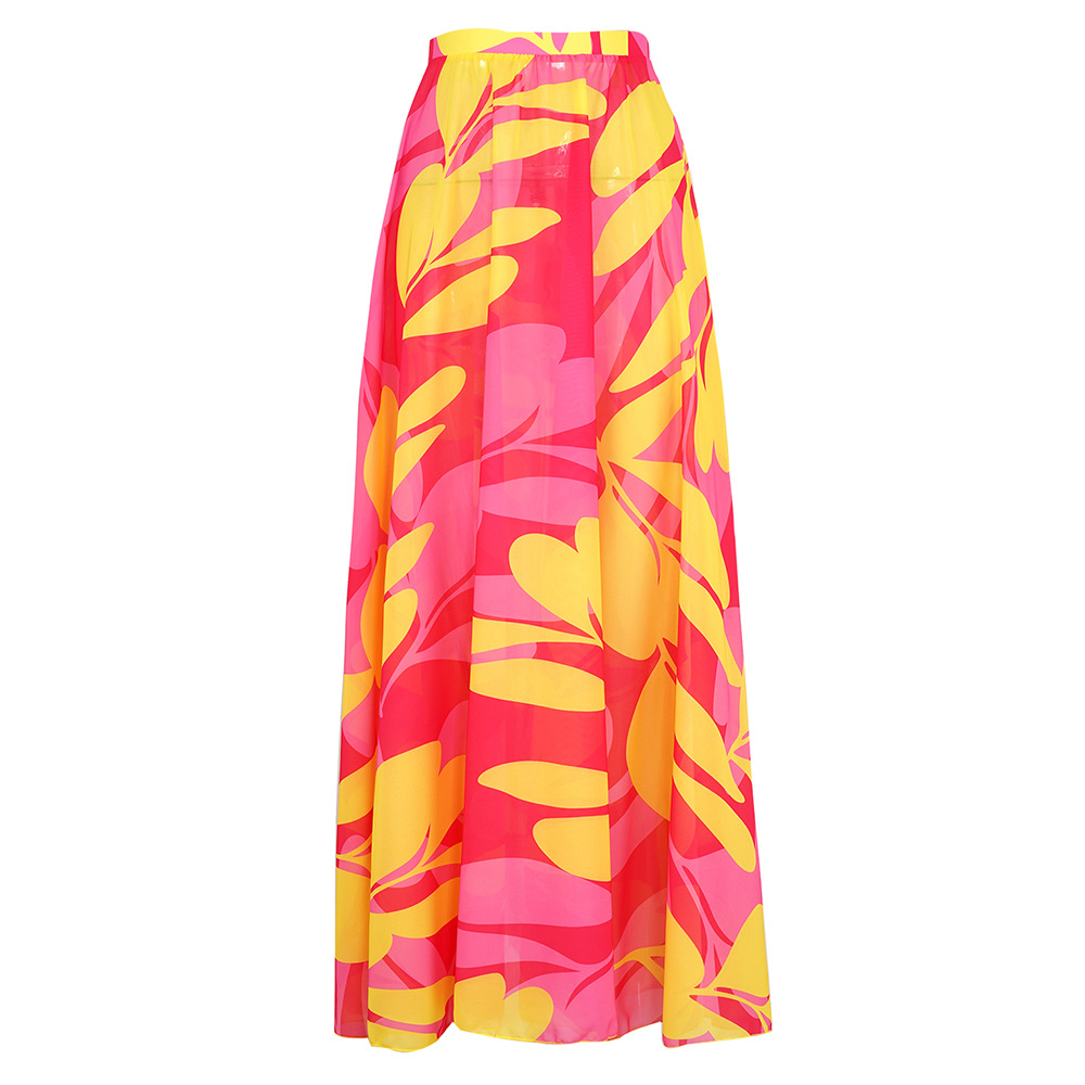 Sexy Open Back Printed High Waist Bikini and Cover Up