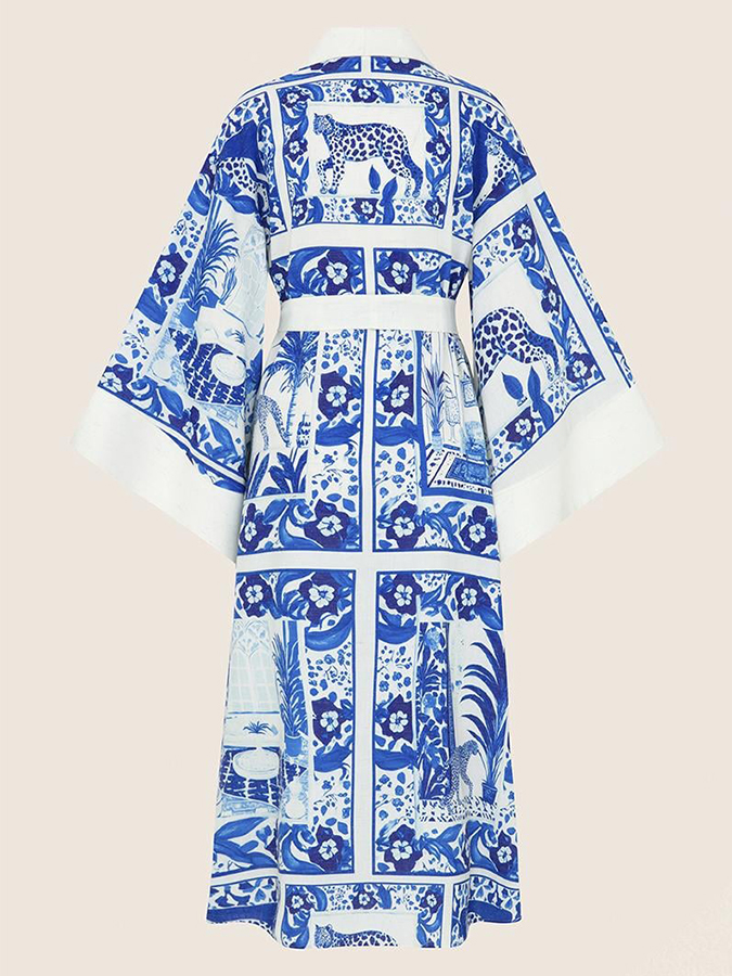 Blue Plam Printed One Piece and Cover-up