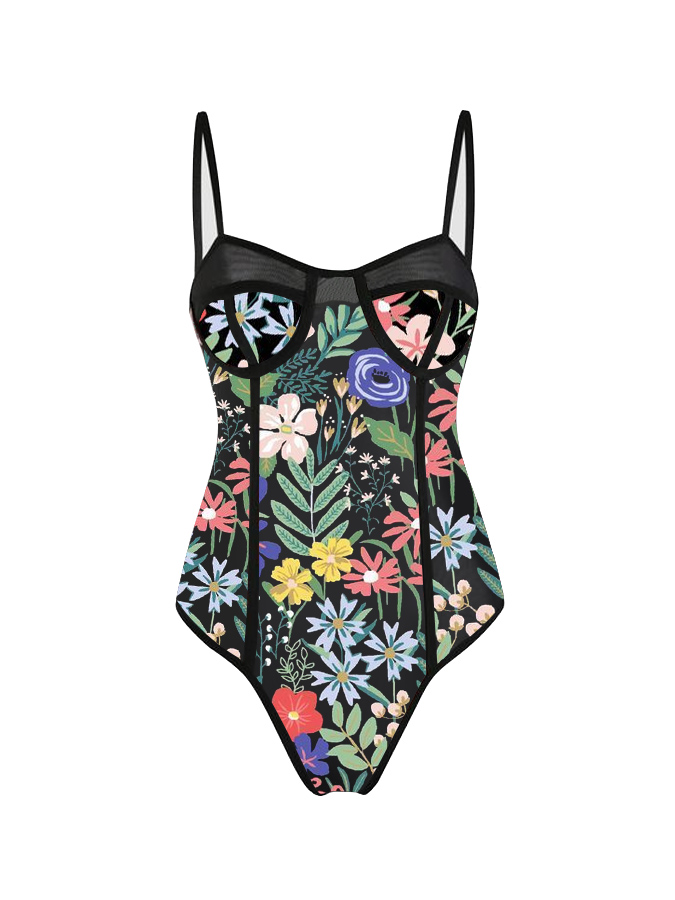 Vintage Floral Print One Piece Swimsuit And Cover Up