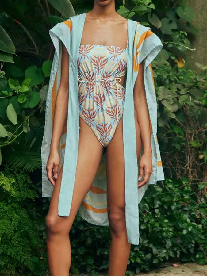 Printed Cutout One Piece Swimsuits & Coverups