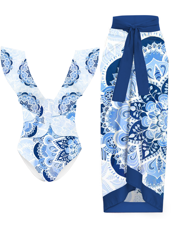 Fashion Print Ruffle One-Piece Swimsuit