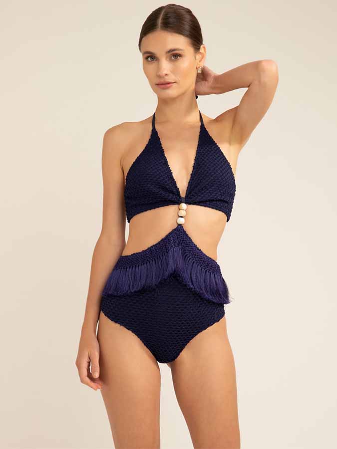 Solid Fringed One-piece Swimsuit