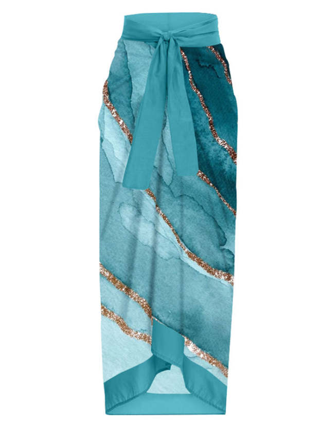 Vintage Fashion Colorblock Print One Piece Swimsuit Set