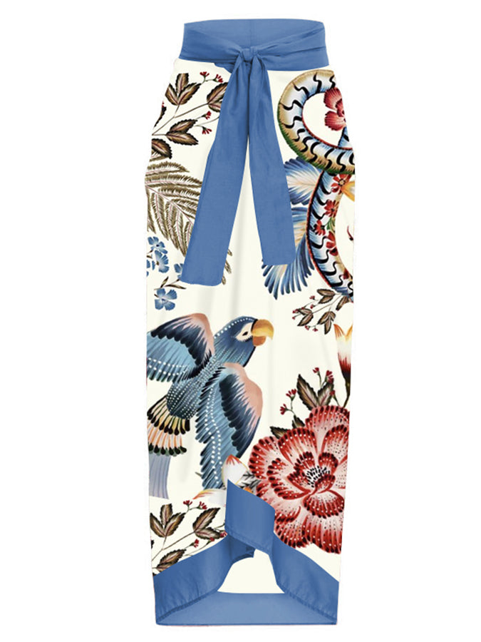 Vintage Colorblock Floral Print One-Piece Swimsuit Set