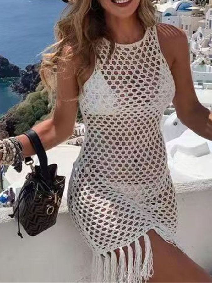Mesh Hollowed-out Tassel Beach Cover-up