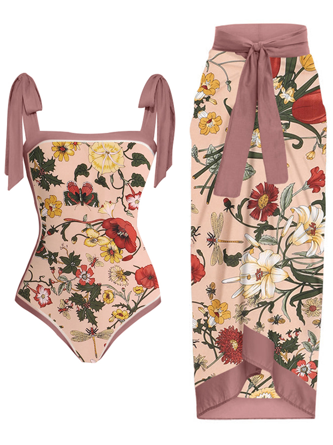 Vintage Floral Print One-Piece Swimsuit