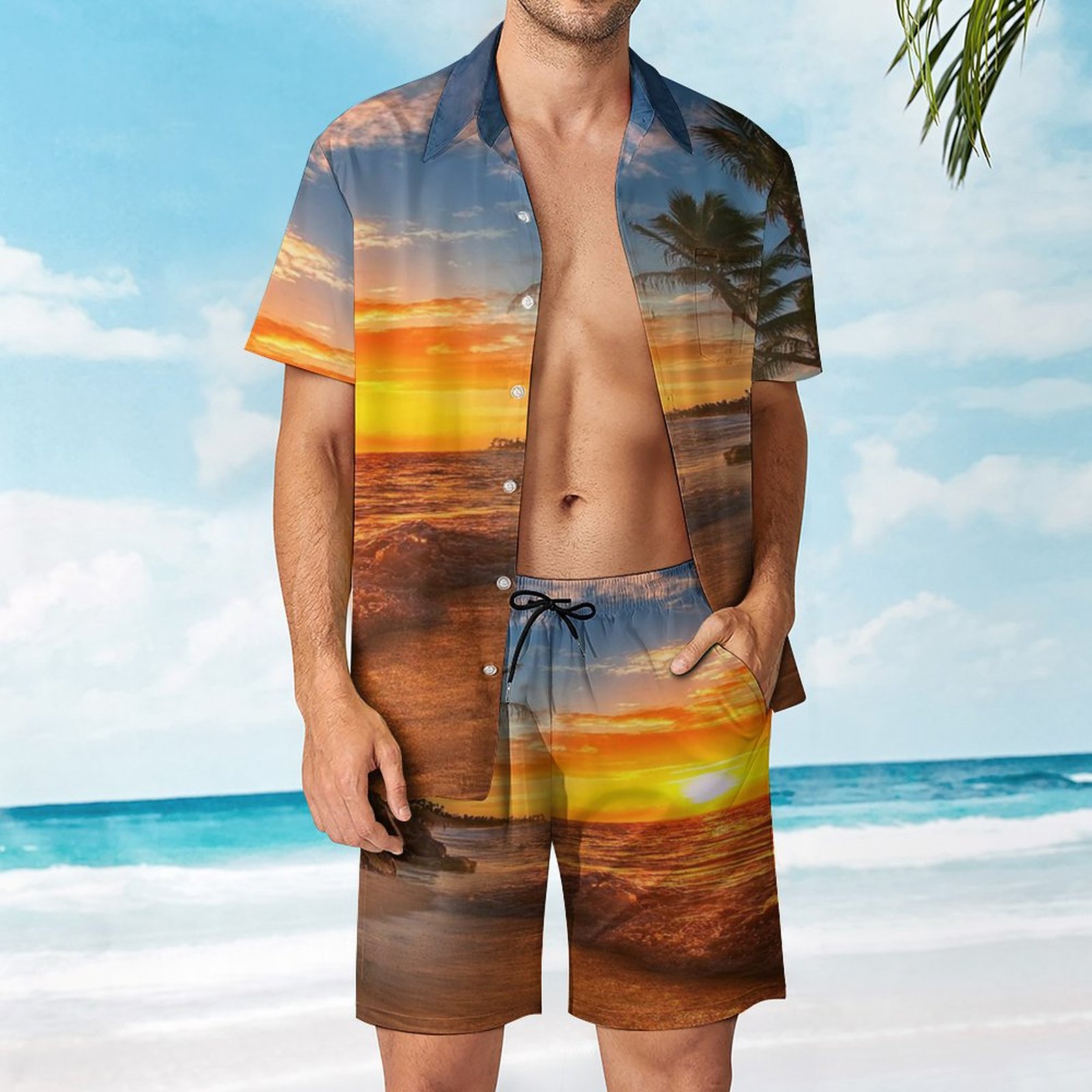 Men's Hawaiian Print Beach Two-Piece Suit 2304108712