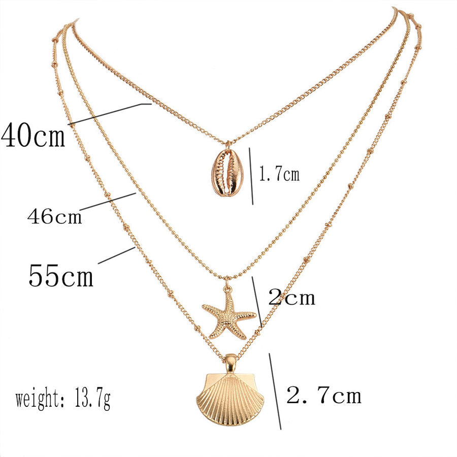 Fashion Alloy Shell Pendant Beach Multilayer Necklace