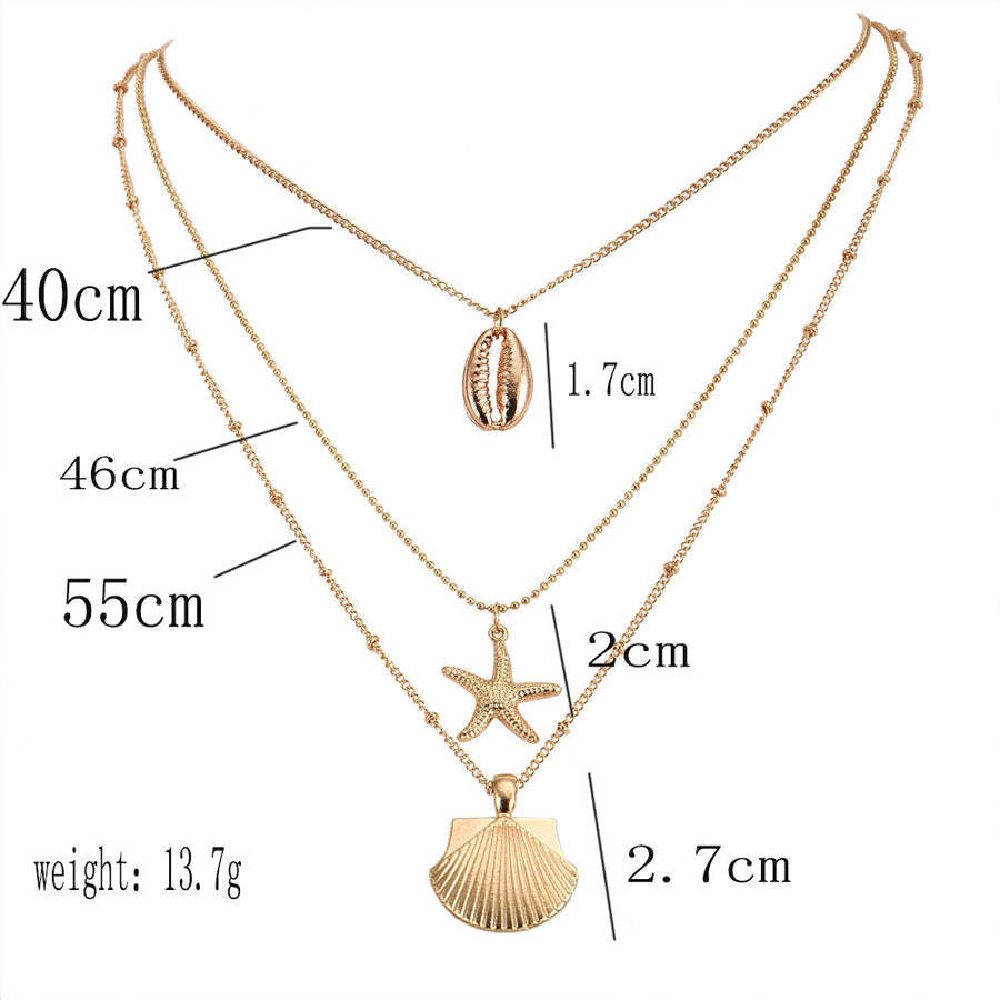 Fashion Alloy Shell Pendant Beach Multilayer Necklace