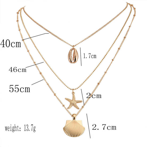 Fashion Alloy Shell Pendant Beach Multilayer Necklace