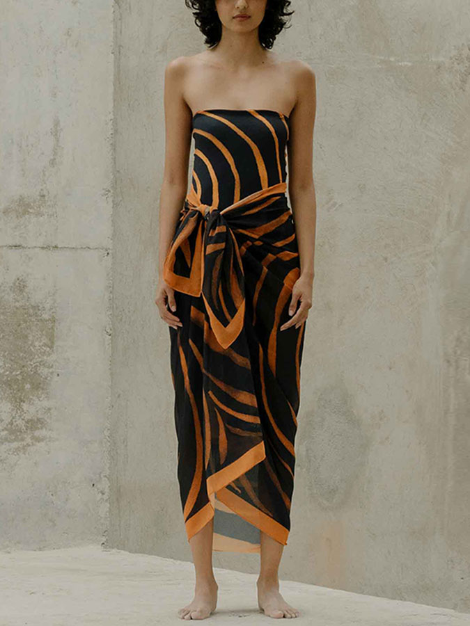 Vintage Geometric Print Swimsuit Set