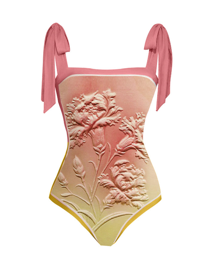 Fashion Vintage Floral Design Gradient Swimsuit Set