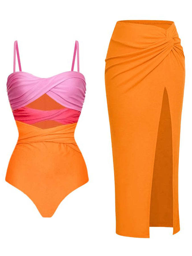 Fashion Colorblock Beach One Piece Swimsuit