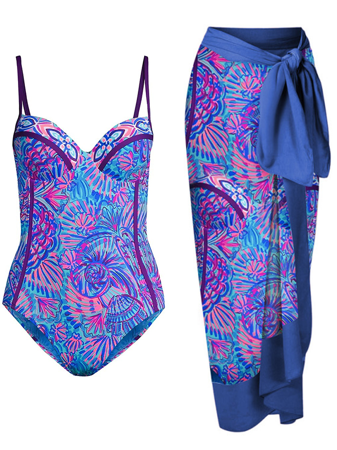 Fashion Print One-Piece Swimsuit and Cover up
