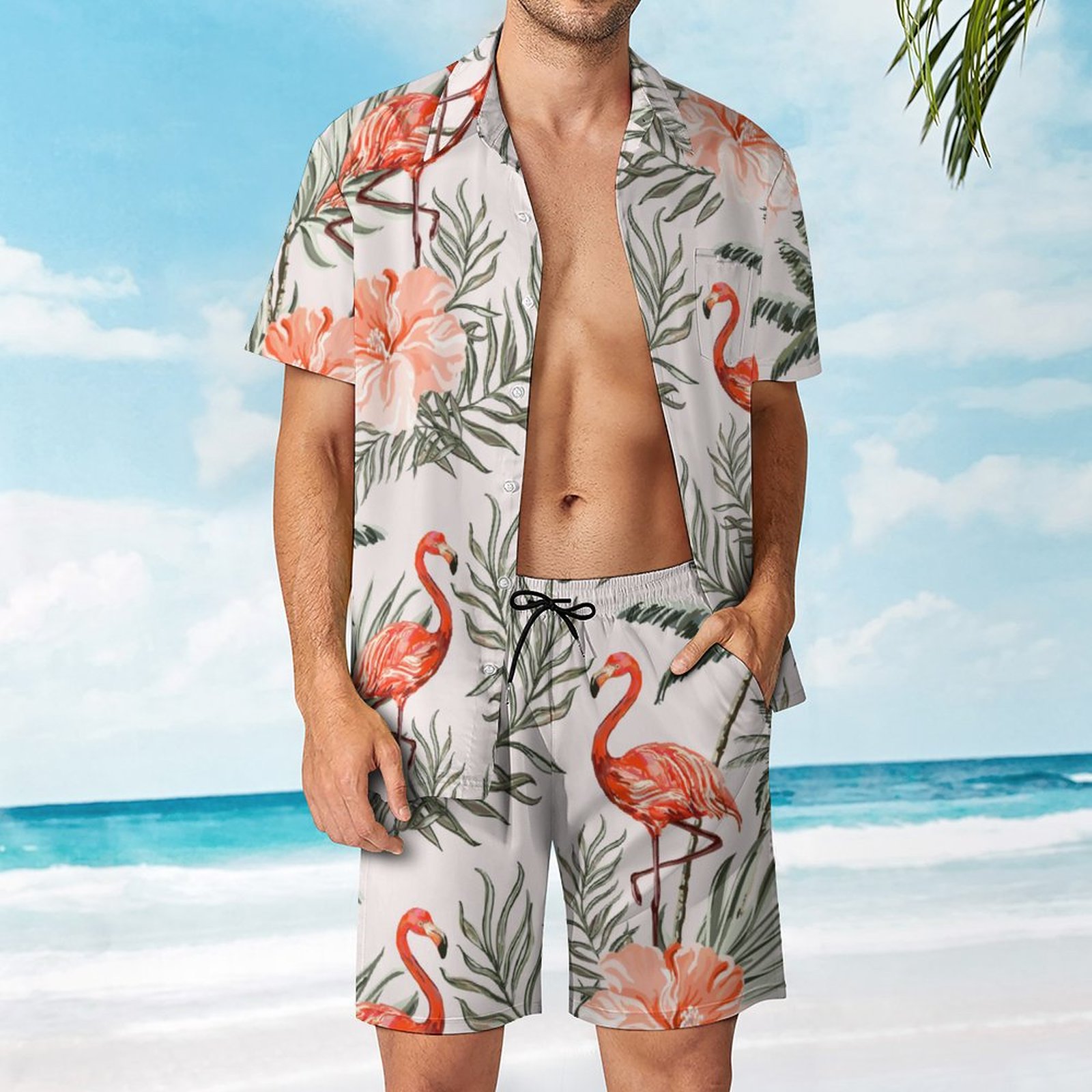 Men's Hawaiian Print Beach Two-Piece Suit 2304102676