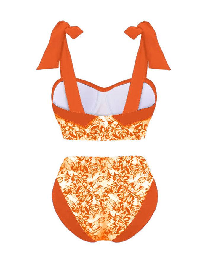 Vintage Colorblock Print Swimsuit Set