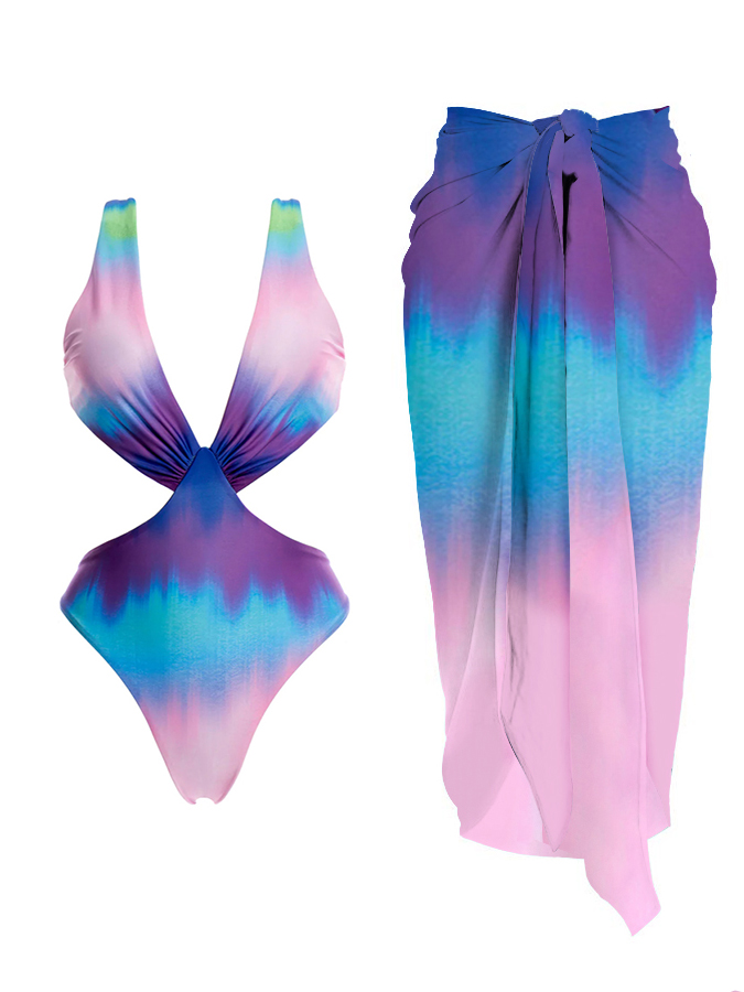Ombre Print One Piece Swimsuit And Cover Up