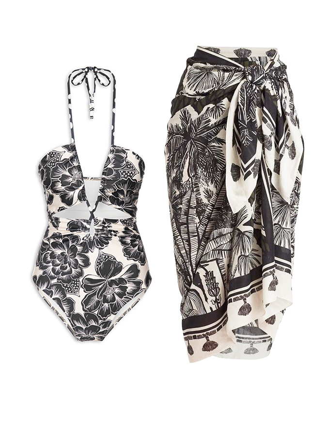 Floral Print One Piece Swimsuit and Cover Up